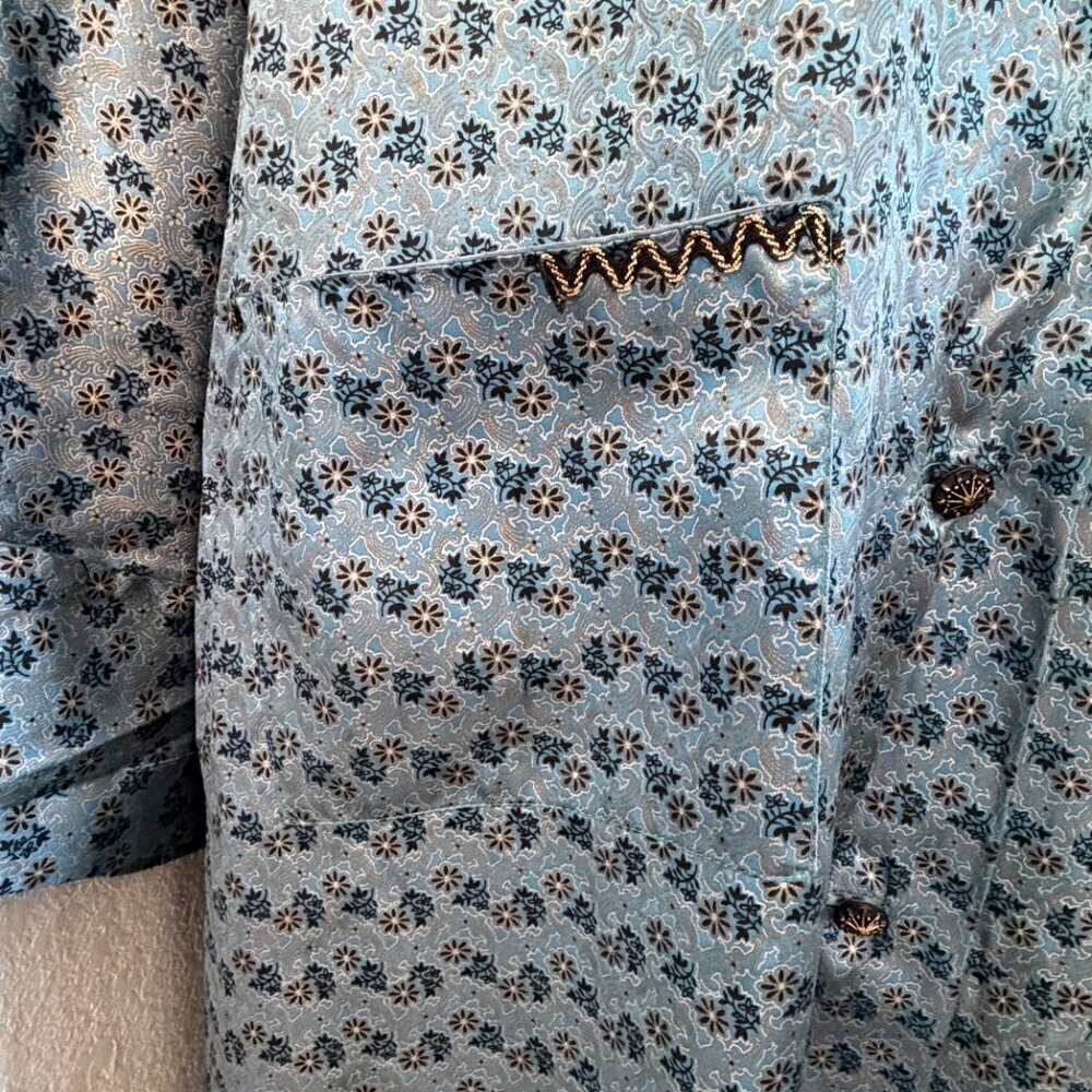VINTAGE 60s Satin Brocade Robe Duster Housecoat Blue Floral OS - Picture 11 of 16